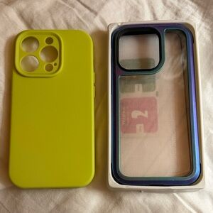 2 iPhone 14 Pro Lime Green and Iridescent Phone Case Set with screen protector